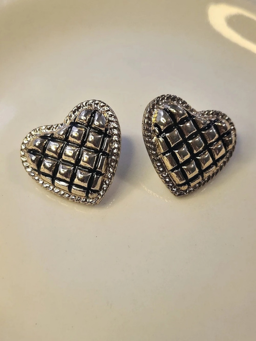 Heart Stud Earrings in Gold & Black Like New